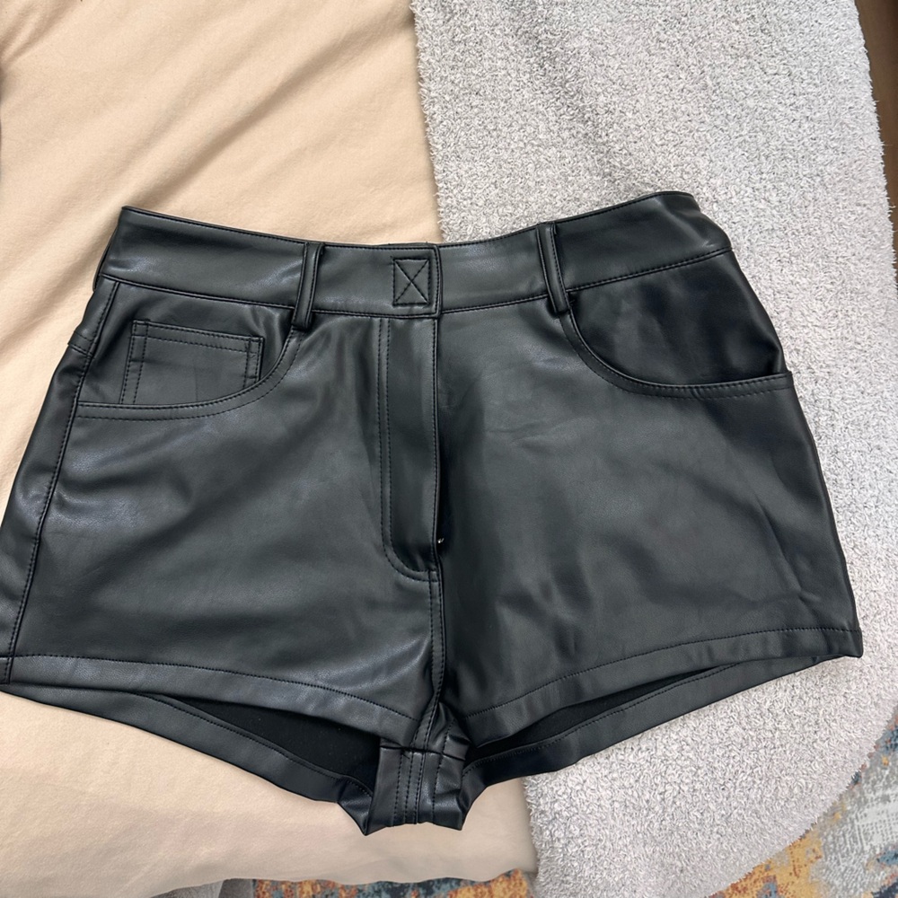Norma Kamali Black leather micro Shorts